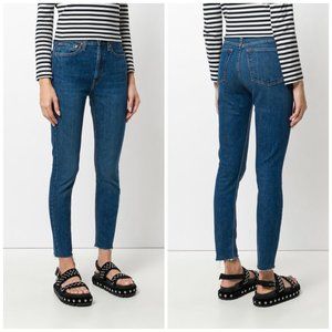 RE/DONE Originals High Rise Ankle Crop Stretch Dark Wash Size 26 Raw Hem